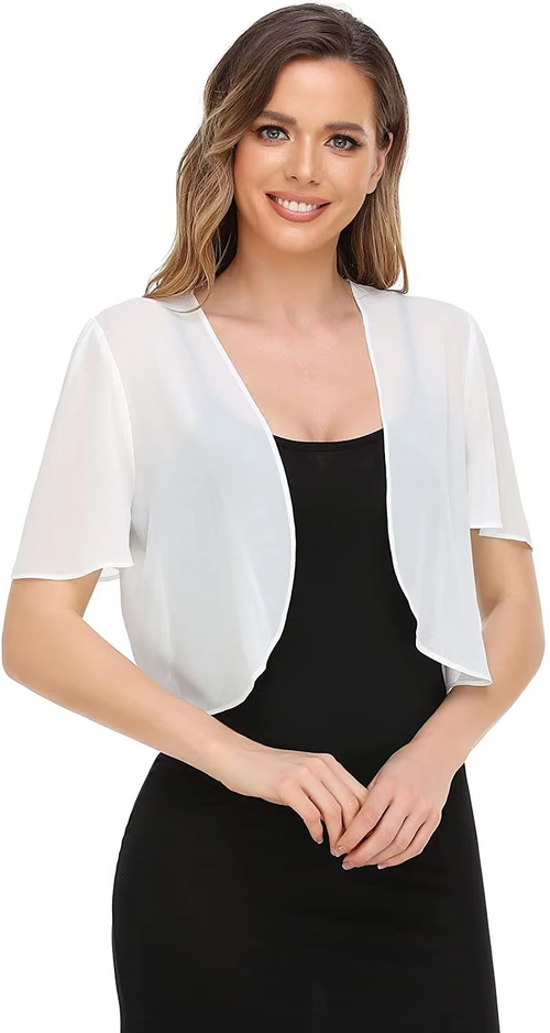 Women’s Chiffon Cardigan – Lightweight Short-Sleeve Cape Jacket for Summer, Casual Outfits, Beach Cover-Ups and Everyday Layering