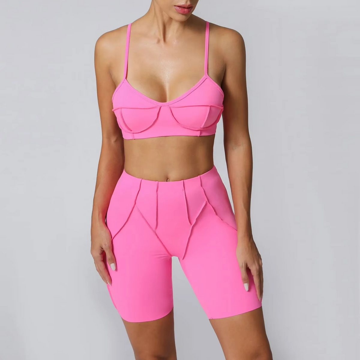 Women’s Gym Workout Set – Sports Bra & Biker Shorts Yoga Outfit for Fitness, Training, Running and Activewear