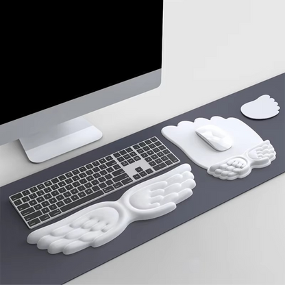 Angel Wing Memory Foam Keyboard & Mouse Wrist Rest Set – Ergonomic Non-Slip Wrist Support Pad for Office, PC, Laptop and Comfortable Typing