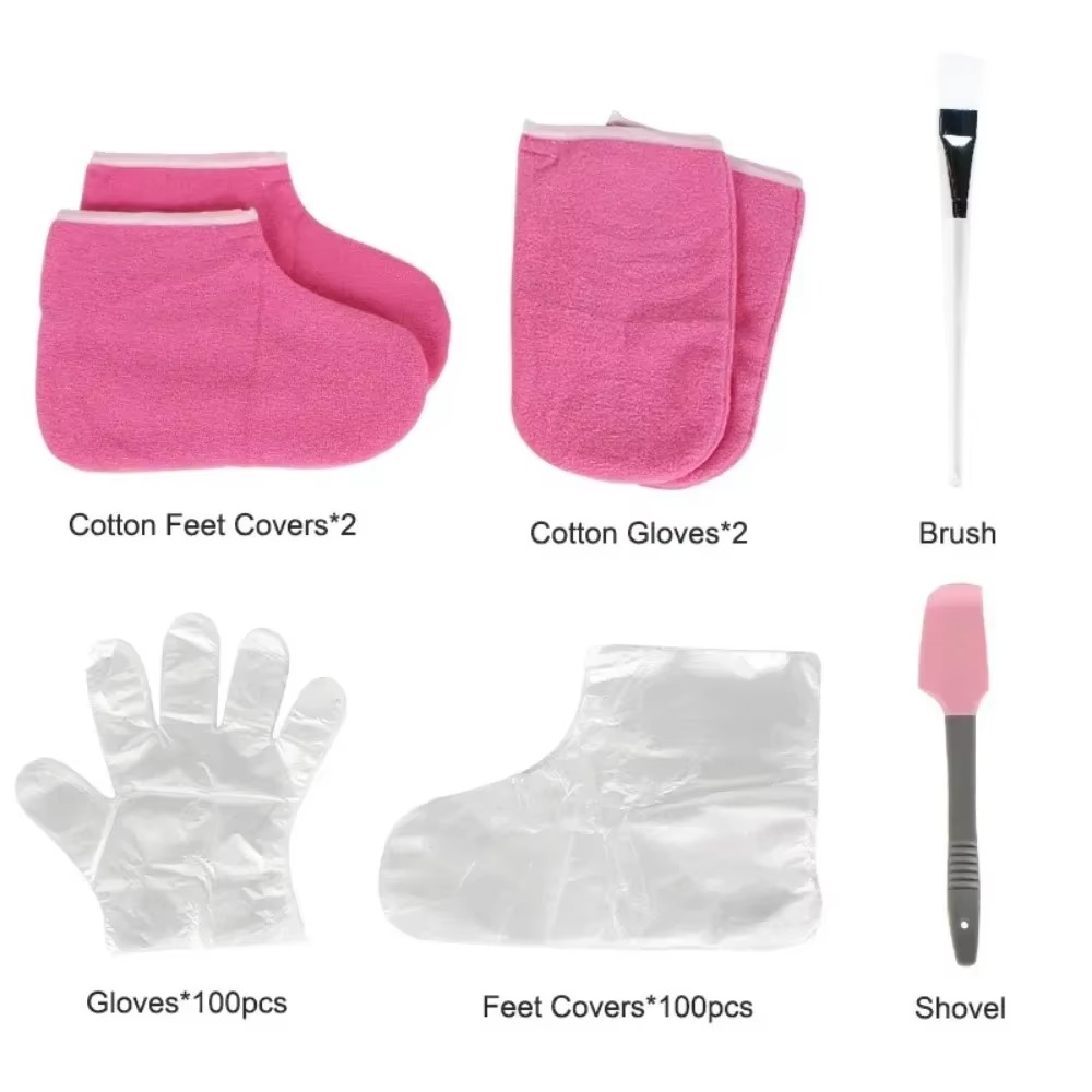 Paraffin Wax Spa Kit – Hand and Foot Moisturizing Set with Cotton Gloves, Wax Brush, Plastic Film Wrap and Spa Accessories
