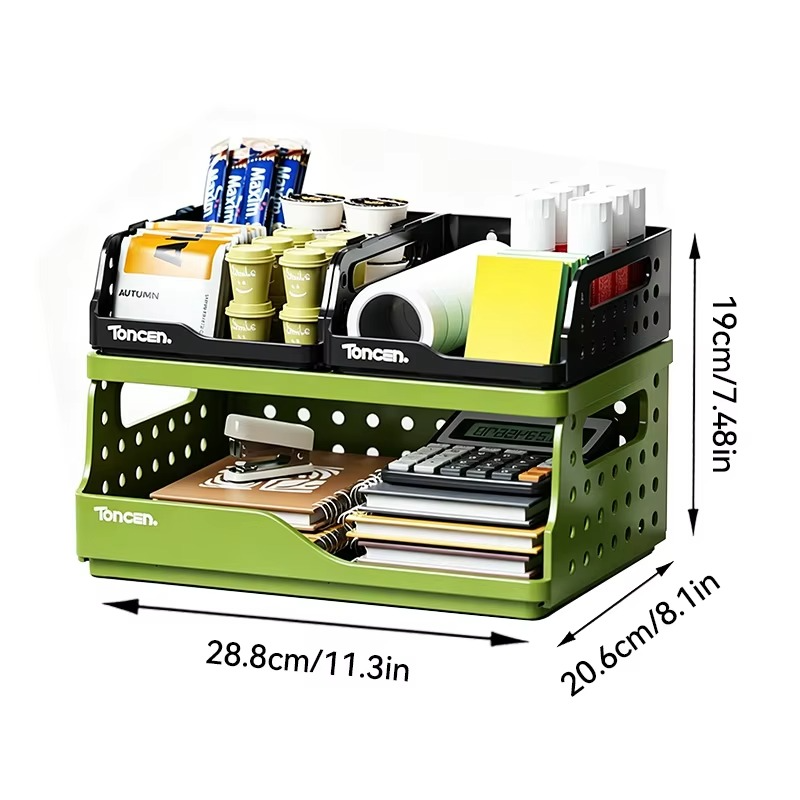 Stackable Office Desk Organizer – 3-Tier Storage Box with 2 Large and 2 Small Compartments for Documents, Stationery and Desktop Organization