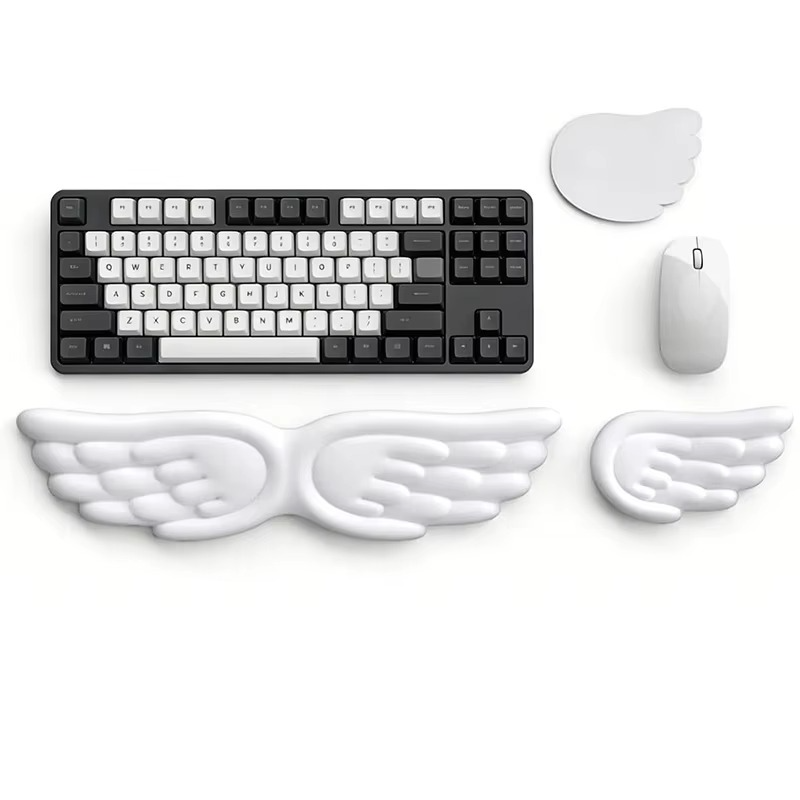 Angel Wing Memory Foam Keyboard & Mouse Wrist Rest Set – Ergonomic Non-Slip Wrist Support Pad for Office, PC, Laptop and Comfortable Typing