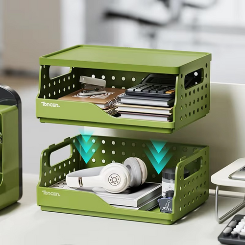 Stackable Office Desk Organizer – 3-Tier Storage Box with 2 Large and 2 Small Compartments for Documents, Stationery and Desktop Organization