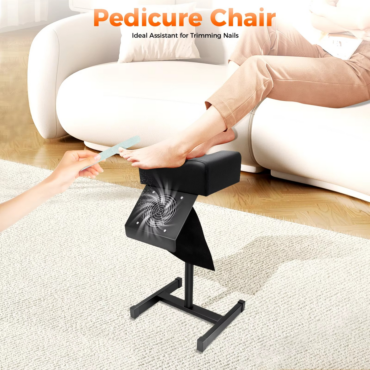 Professional Pedicure Stool – Height Adjustable Manicure Chair with Footrest and Built-In Dust Cleaning Fan for Nail Salon, Spa and Beauty Treatments