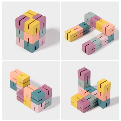 Wooden Twisty Blocks Puzzle – Montessori Sensory Toy for Color Recognition, Finger Dexterity, Creative Thinking and Early Learning Play
