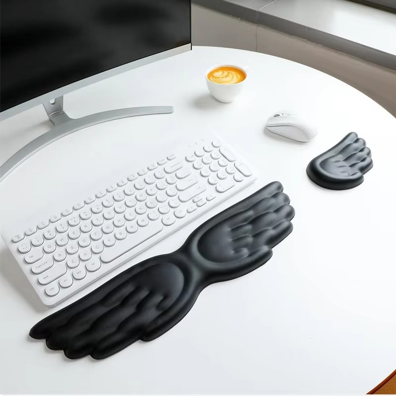 Angel Wing Memory Foam Keyboard & Mouse Wrist Rest Set – Ergonomic Non-Slip Wrist Support Pad for Office, PC, Laptop and Comfortable Typing