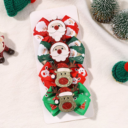 Baby Christmas Hair Clip Set – Santa and Reindeer Holiday Hair Accessories for Girls Party Outfits