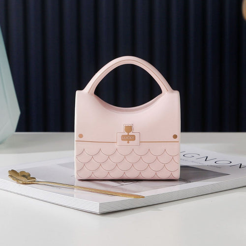 Handbag Style Ceramic Coffee Cup Set – Elegant Gold Accent Mug and Saucer for Milk Tea, Breakfast, Office Use and Creative Gifts