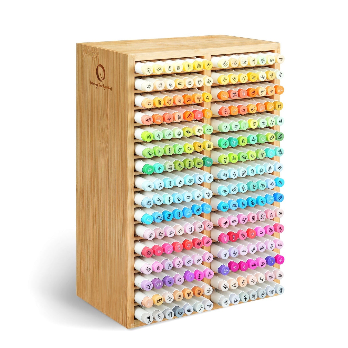 Bamboo Marker Organizer – Wooden Desktop Storage Holder for 126 Markers, Pens, Pencils and Art Brushes, Space-Saving Stationery Organizer