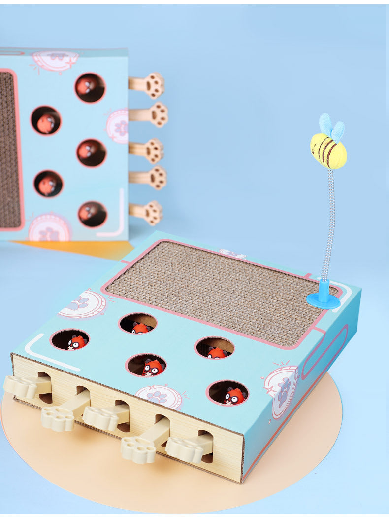 Interactive Whack a Mole Cat Toy – Scratching Board and Claw Grinder for Fun Indoor Cat Enrichment