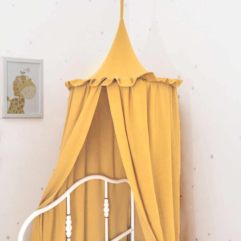Muslin Cotton Bed Canopy – Premium Hanging Kids Bed Canopy with Frills for Nursery, Bedroom and Cozy Play Space