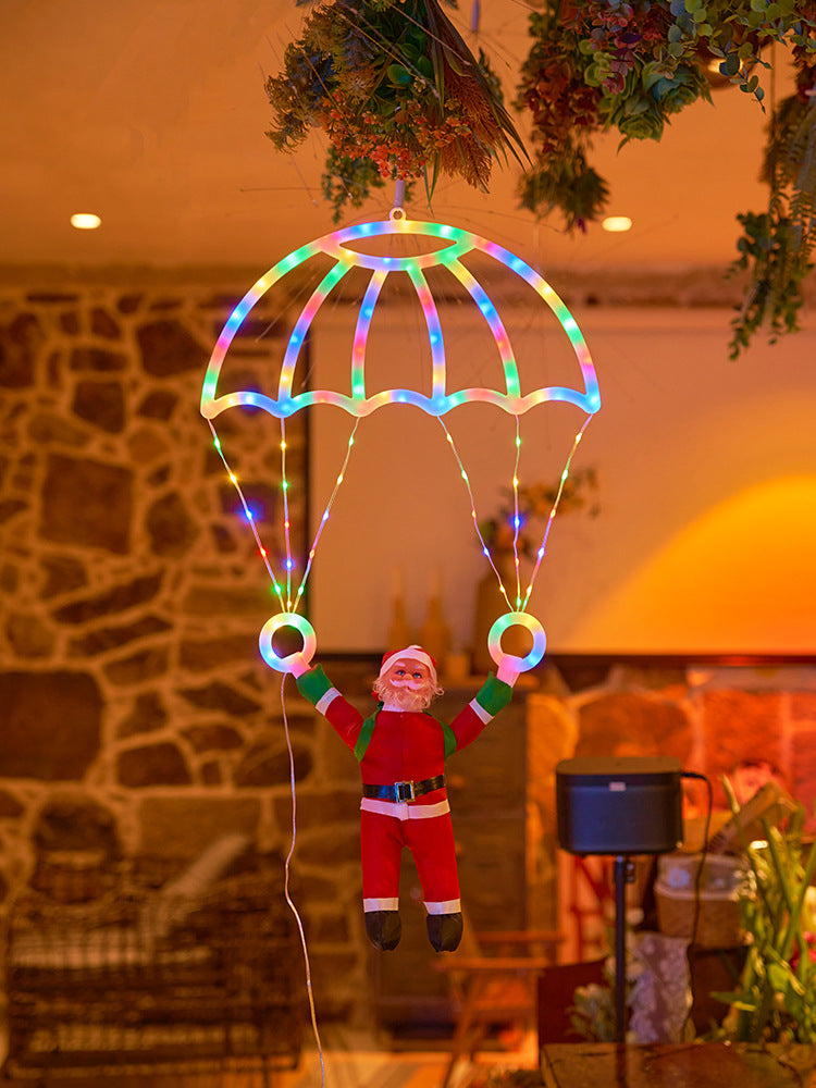 Santa Parachute Window Lights – Christmas LED Hanging Decoration with Lantern String for Festive Indoor Displays