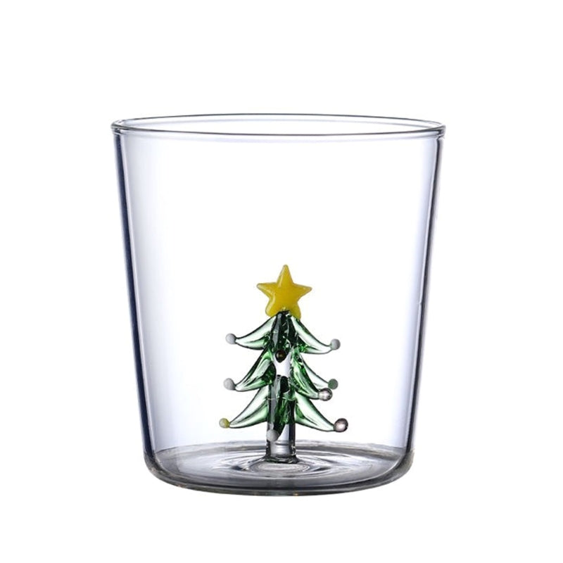 Christmas Tree Glass Cup – Stemless Drinking Glass with Festive Tree Figurine for Holiday Beverages and Entertaining
