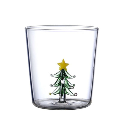 Christmas Tree Glass Cup – Stemless Drinking Glass with Festive Tree Figurine for Holiday Beverages and Entertaining