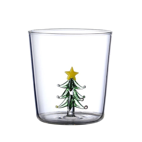 Christmas Tree Glass Cup – Stemless Drinking Glass with Festive Tree Figurine for Holiday Beverages and Entertaining