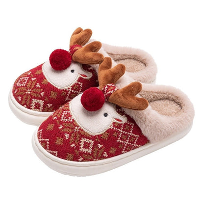 Cute Christmas Deer Slippers – Women's Plush Cotton House Shoes with Non Slip Sole for Warm Indoor Winter Comfort