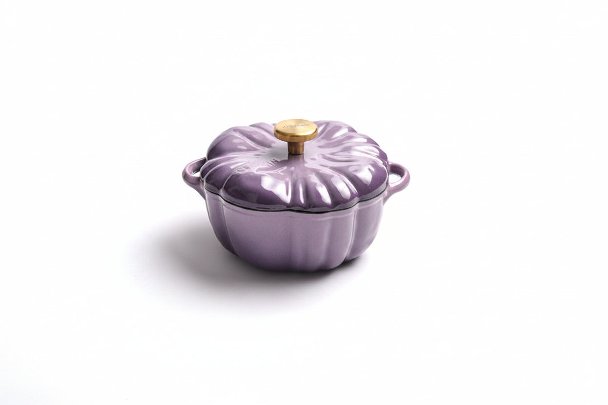 Enameled Cast Iron Pumpkin Dutch Oven – 3.5Qt Heavy Duty Casserole Pot for Baking, Braising, Roasting and Seasonal Kitchen Cooking