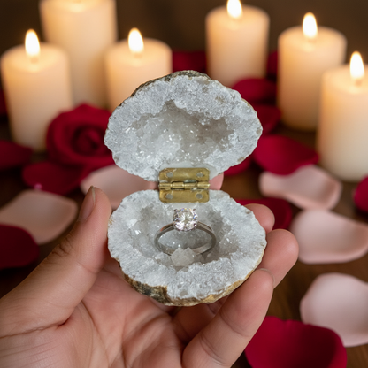 Natural Crystal Ring Box – Handmade Moroccan Jewelry Display Storage for Engagement Rings, Gifts and Elegant Presentation