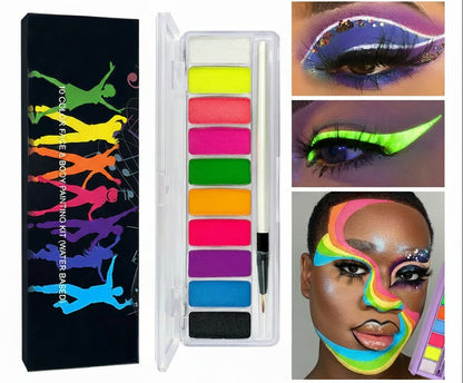 UV Glow Body Paint Set – Neon Fluorescent Face and Body Makeup for Halloween Parties, Festivals and Cosplay Looks