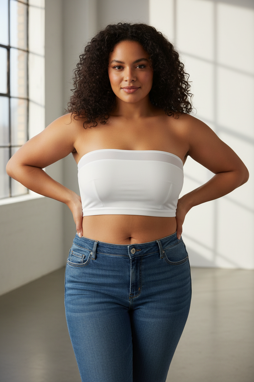 Plus Size Bandeau Bra – Seamless Strapless Wireless Tube Bra with Non Slip Support for Weddings and Daily Wear
