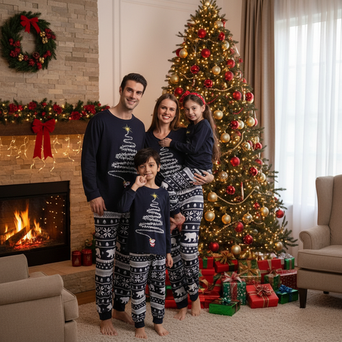 Family Matching Christmas Pajamas – Coordinated Sleepwear Set for Parents, Kids, Baby and Pets Holiday Photos