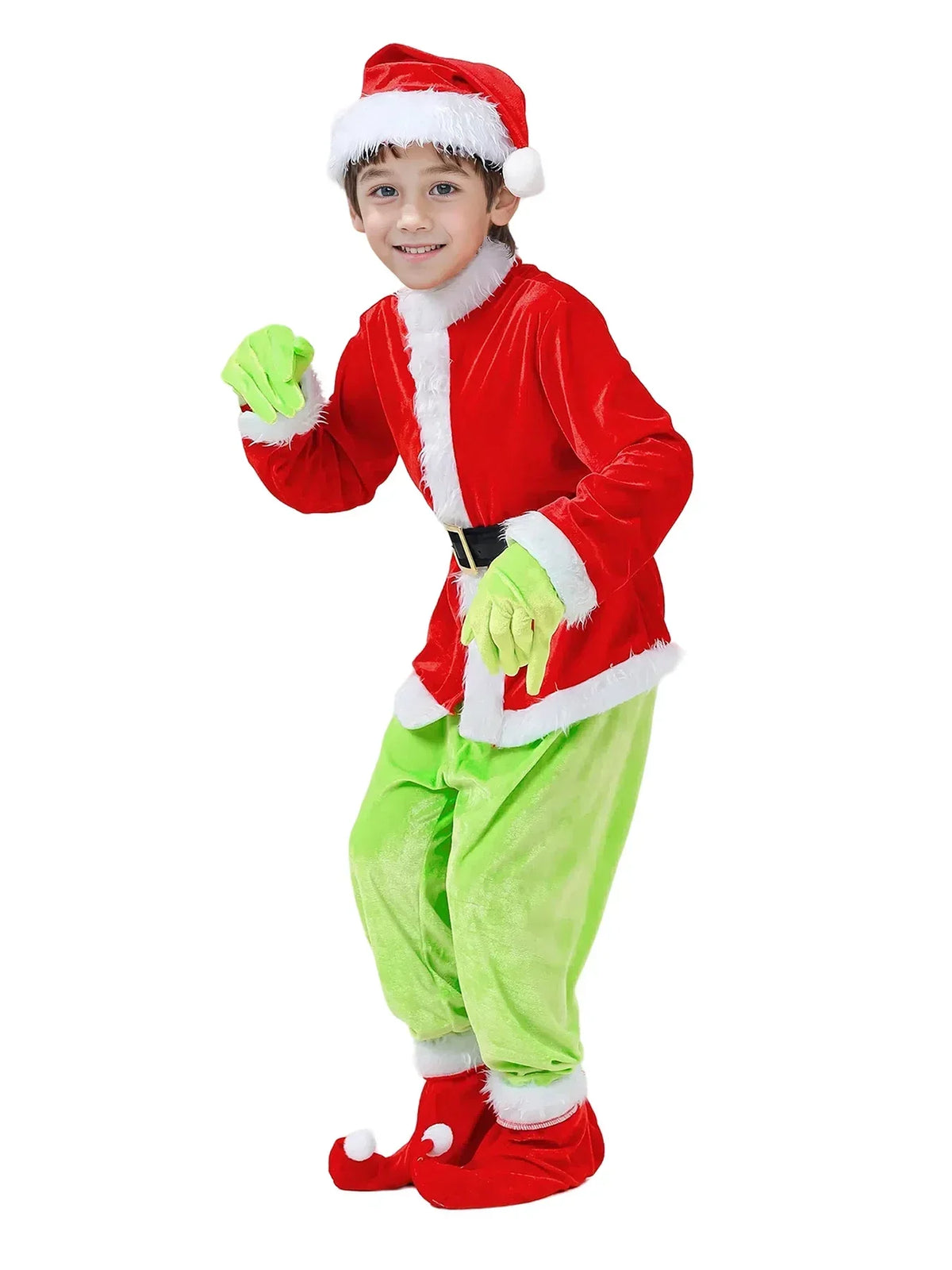 Green Monster Christmas Costume – Kids Holiday Outfit with Pants for Festive Cosplay