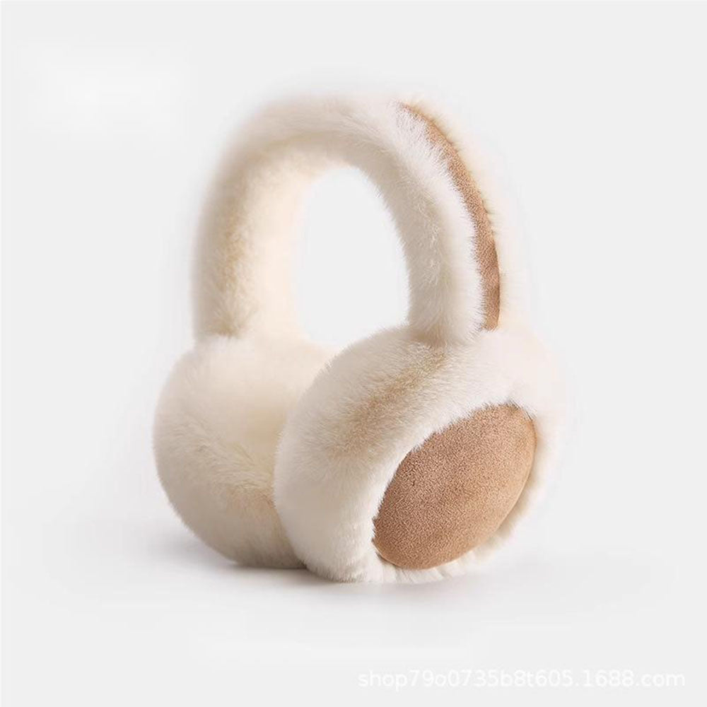 Plush Winter Earmuffs – Foldable Brown Suede Ear Warmers for Women with Soft Faux Fur Cold Weather Protection