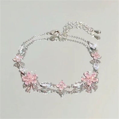 Elegant Crystal Flower Bracelet – Sparkling Zircon Floral Chain Jewelry for Women and Girls, Y2K Sweet Style Accessory for Weddings, Parties and Gifts