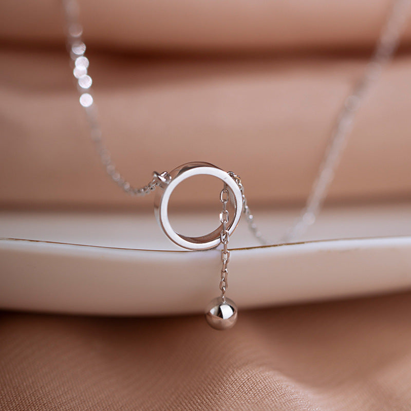 Geometric Circle Pendant Necklace – Silver Tone Beaded Tassel Clavicle Chain with Aesthetic Choker Design for Women, Fashion and Everyday Styling