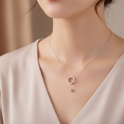 Geometric Circle Pendant Necklace – Silver Tone Beaded Tassel Clavicle Chain with Aesthetic Choker Design for Women, Fashion and Everyday Styling