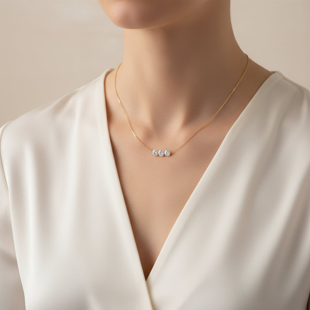 Genuine S925 Silver Zircon Necklace – Three Sparkling Stones with Adjustable Sliding Length for Minimalist Luxury Styling and Elegant Men’s or Women’s Jewelry