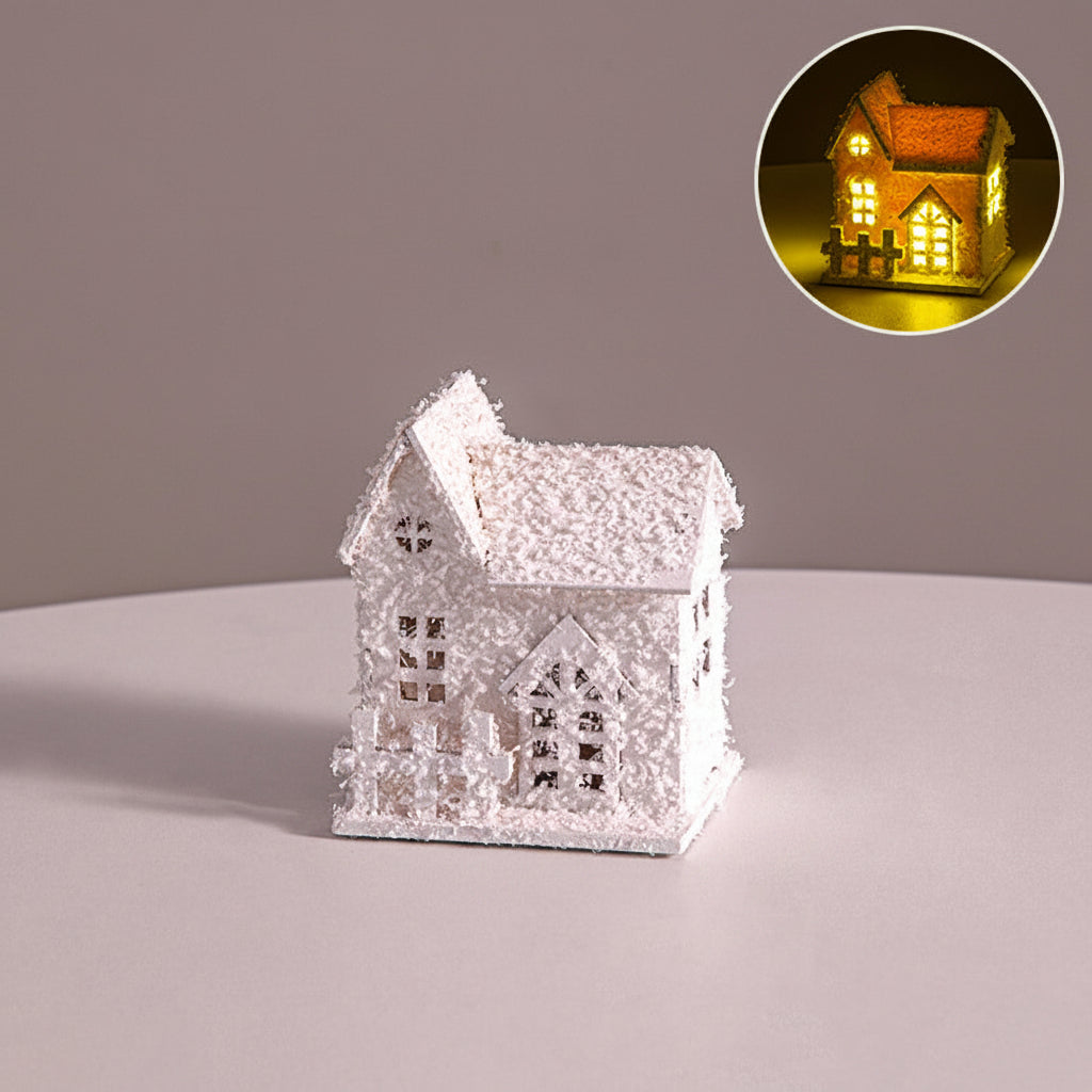 Light Up Christmas Snow House – Glowing Elk Village Ornament for Holiday Displays and Seasonal Decoration