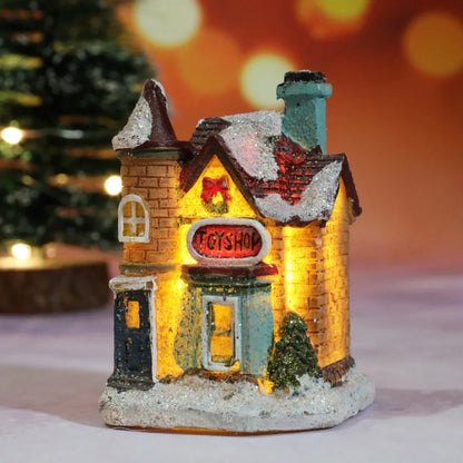 LED Christmas Village House – Resin Miniature Light Up Holiday Decoration for Cozy Tabletop Displays, Christmas Villages and Seasonal Home Ambience