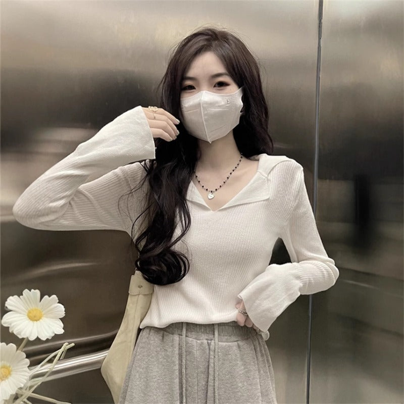 Women’s Knitted Long Sleeve Shirt – Casual Fashion Sweater Top with Modern Minimalist Design for Everyday Spring Style