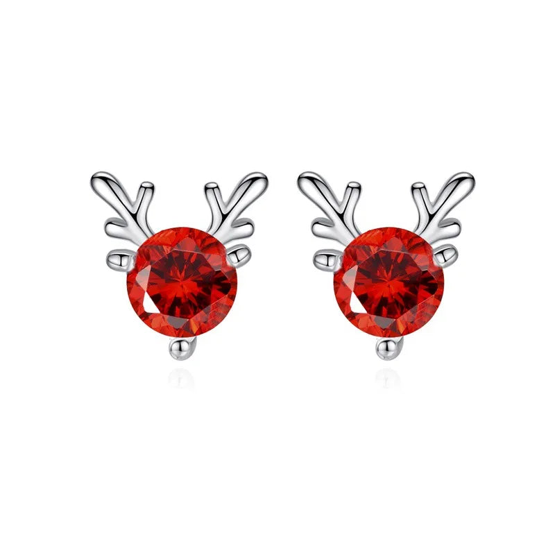 Cartoon Deer Stud Earrings – Cute Crystal Antler Jewelry for Girls, Women and Christmas Gift Giving