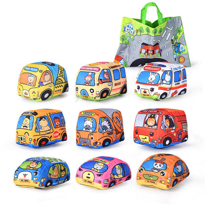 Soft Fabric Baby Car Toy Set - Tear Resistant Sensory Cloth Book with Play Mat and Storage Bag for Early Learning