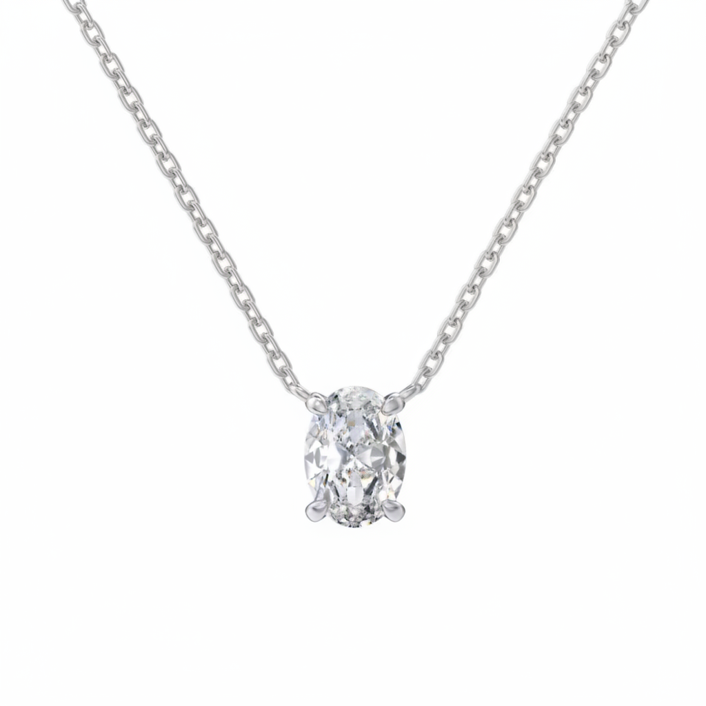 Oval Cut Solitaire Moissanite Pendant Necklace – Certified Diamond-Look S925 Silver Fine Jewelry with Elegant Neck Chain for Women, Weddings and Special Gifts