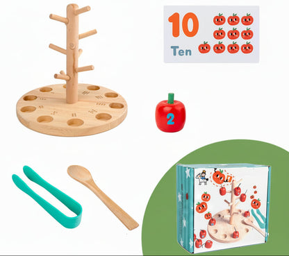 Montessori Apple Tree Counting Toy – Wooden Math Learning Game for Number Recognition and Early Education