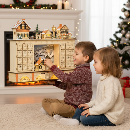 Wooden Advent Calendar with Drawers – Refillable 24 Compartment Christmas Countdown Organizer for Holiday Gifts and Home Display