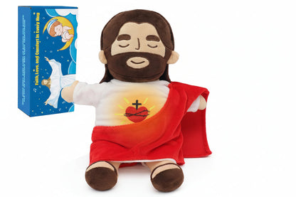 Breathing Jesus Plush Toy – Sacred Heart Comfort Plushie with Calming Breathing Modes for Kids, Easter and Christmas Gifts