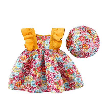 Baby Girl Princess Dress Set – Cotton Summer Outfit with Matching Flower Hat for Birthdays, Beach Trips and Parties