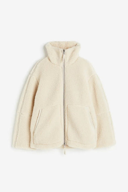 Women's Vintage Fleece Jacket – Warm Zip Up Winter Coat with Lapel Collar for Casual Streetwear and Daily Fashion