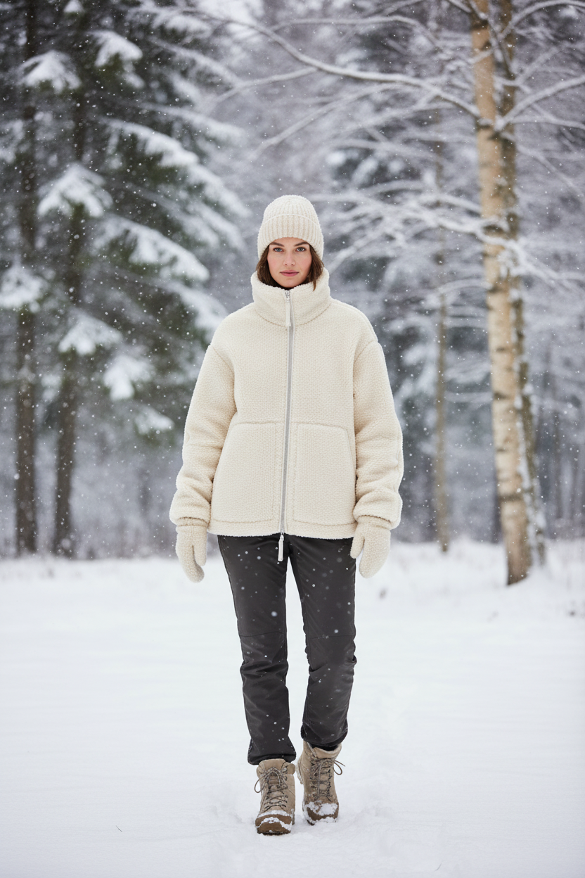 Women's Vintage Fleece Jacket – Warm Zip Up Winter Coat with Lapel Collar for Casual Streetwear and Daily Fashion