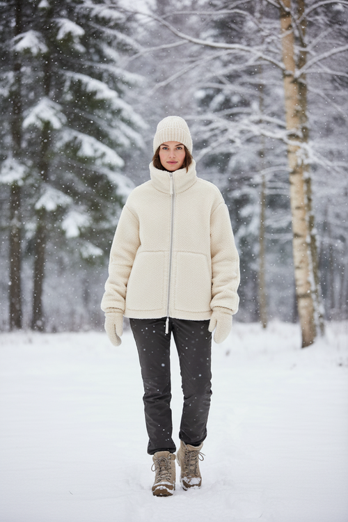 Women's Vintage Fleece Jacket – Warm Zip Up Winter Coat with Lapel Collar for Casual Streetwear and Daily Fashion