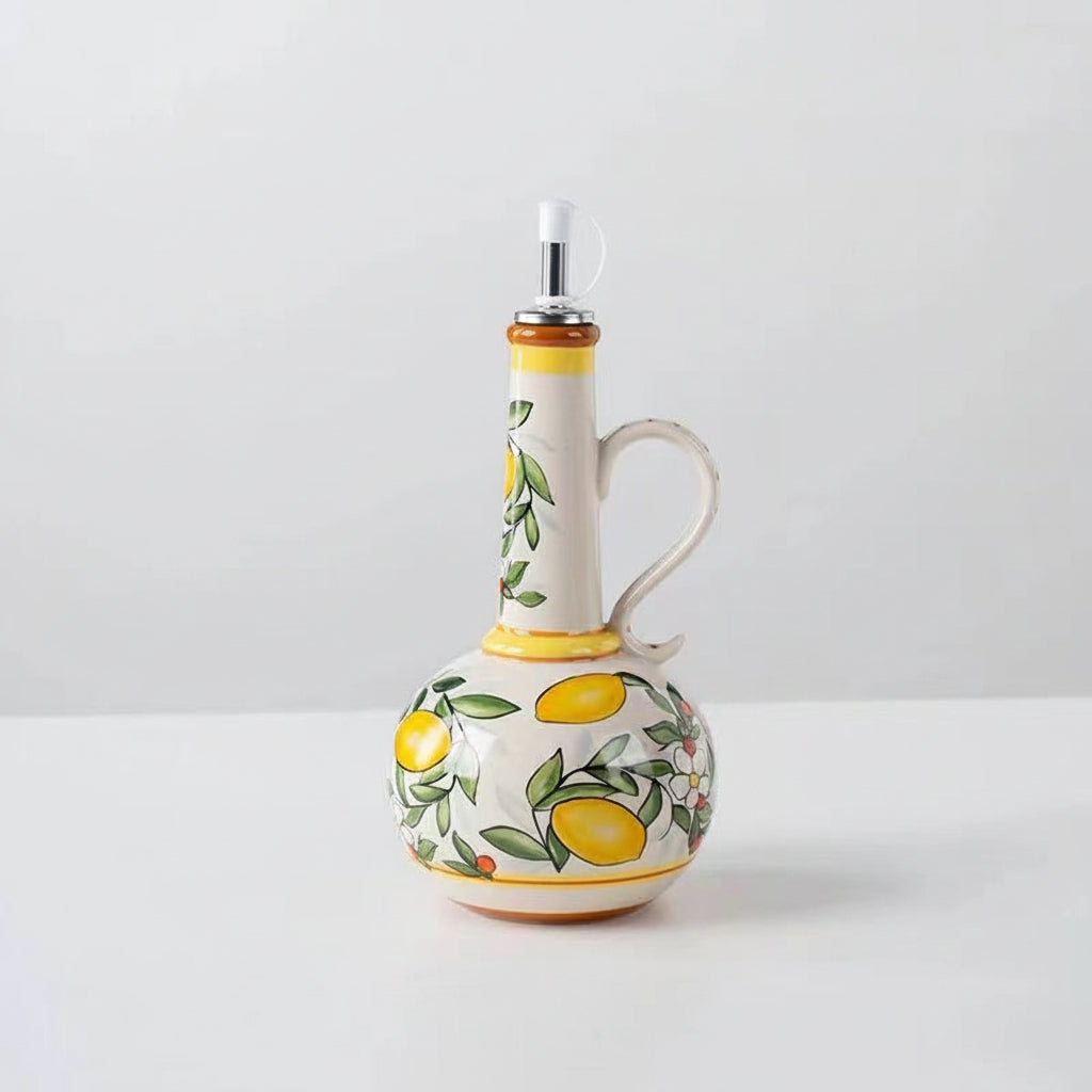 Ceramic Olive Oil Dispenser – BPA-Free Embossed Kitchen Bottle for Olive Oil, Vinegar and Cooking Storage with Elegant Underglaze Design