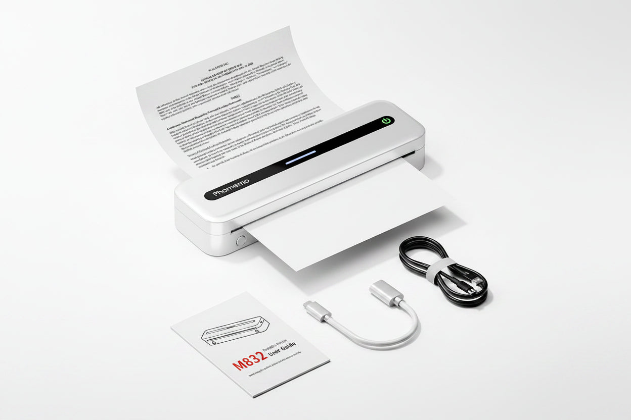 Portable Bluetooth Thermal Printer - Wireless Inkless A4 Mobile Printer for Travel, Business Documents and Home Office Use