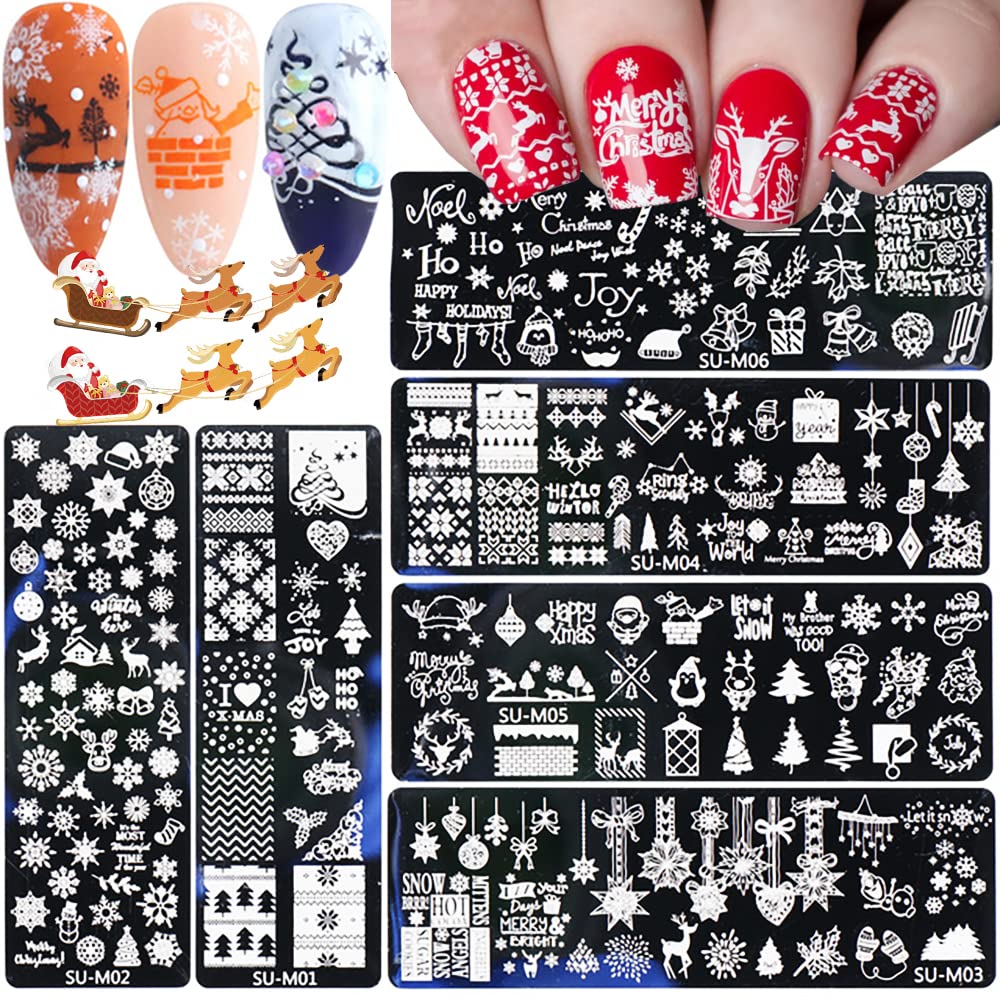 Christmas Nail Stamping Plate Set – Snowflake Santa Reindeer Nail Art Templates for Festive DIY Manicure Designs