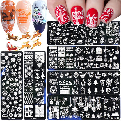 Christmas Nail Stamping Plate Set – Snowflake Santa Reindeer Nail Art Templates for Festive DIY Manicure Designs