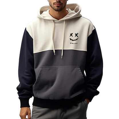 Mens Ethnic Print Hoodie-Oversized Patchwork Streetwear Sweatshirt with Long Sleeves for Casual Fashion and Comfort