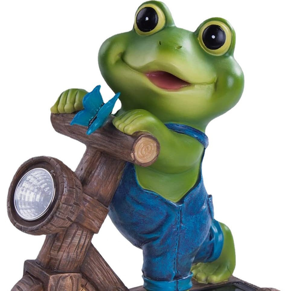 Solar Frog Garden Statue – LED Cycling Frog Ornament for Patios, Balconies, Villas and Outdoor Landscape Decoration